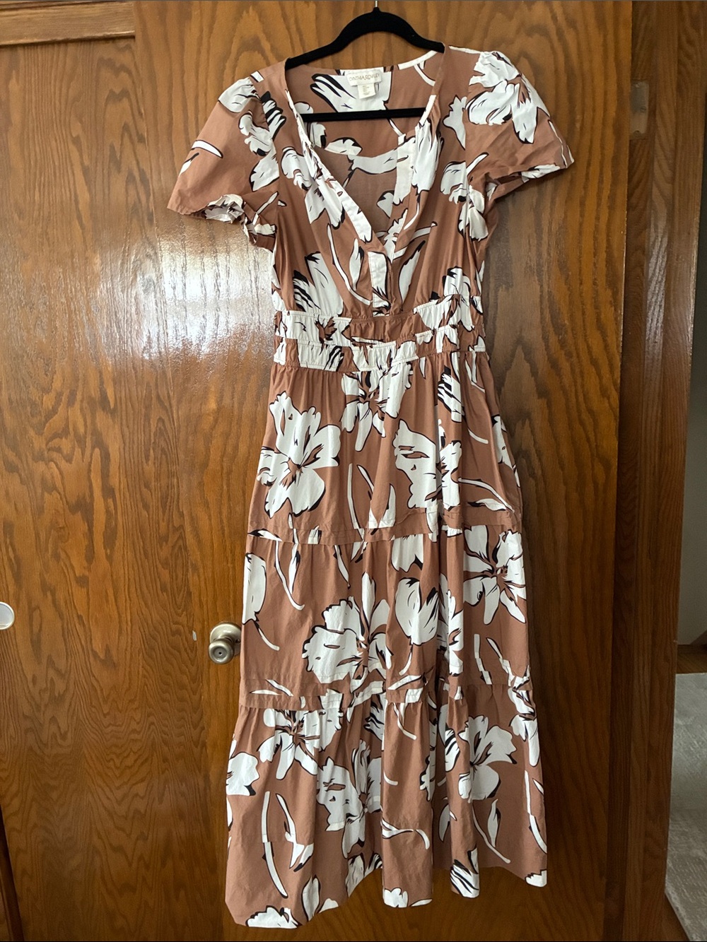 Cynthia Rowley Dusty Rose Floral V-Neck Tiered Maxi Dress